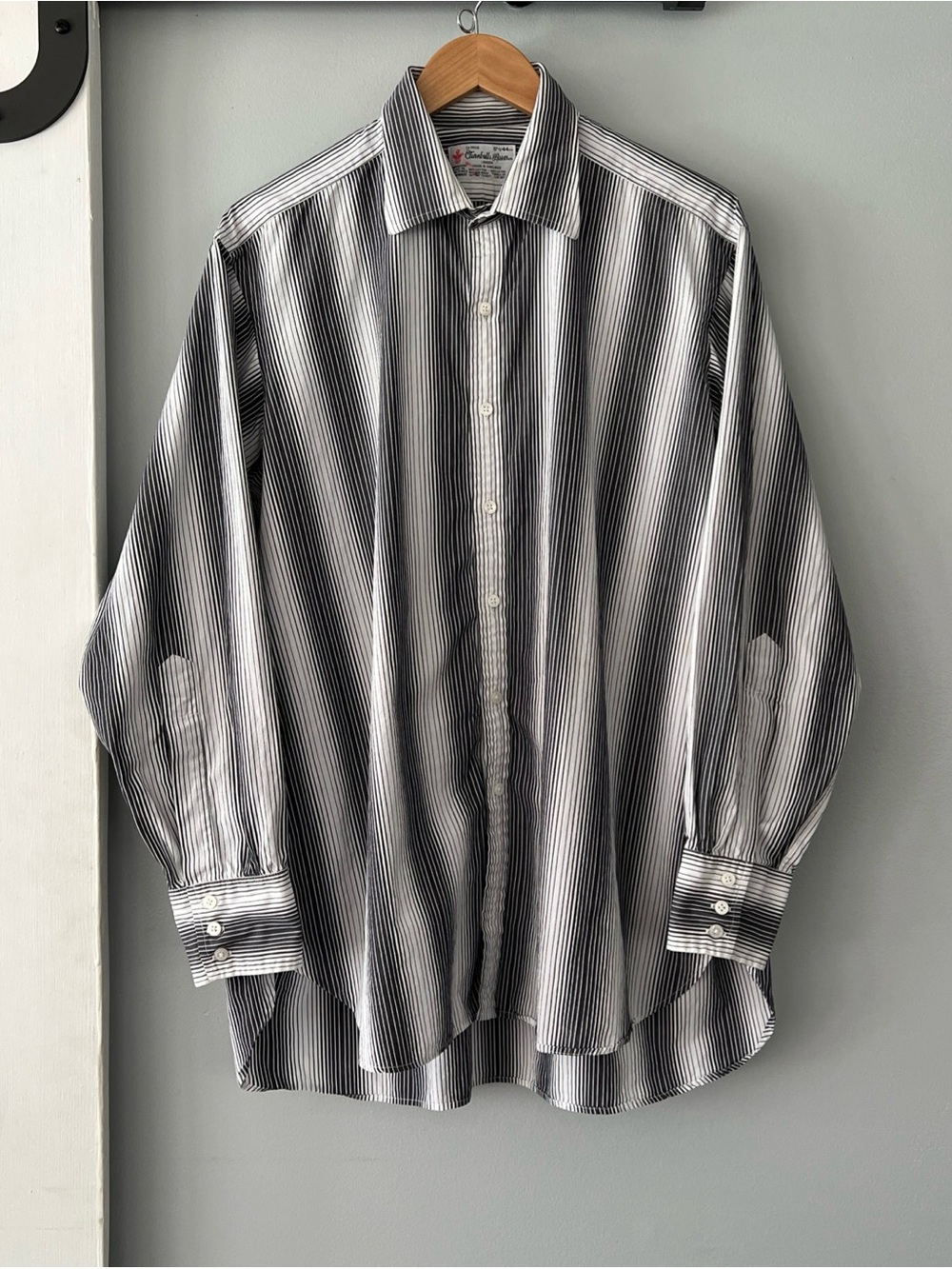 VTG Turnbull & Asser Dress Shirt Men 44cm 17.5 Cotton England Black White Stripe